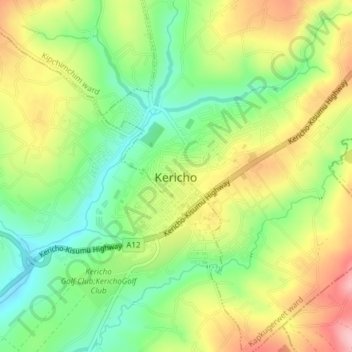 Kericho topographic map, elevation, terrain