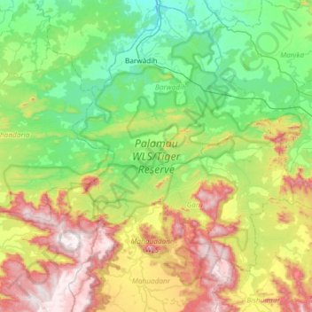 Palamau WLS/Tiger Reserve topographic map, elevation, terrain