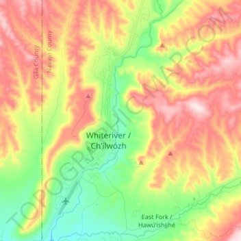 Whiteriver topographic map, elevation, terrain