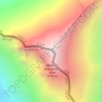 Mount Everest Contour Map Mount Everest Topographic Map, Elevation, Relief