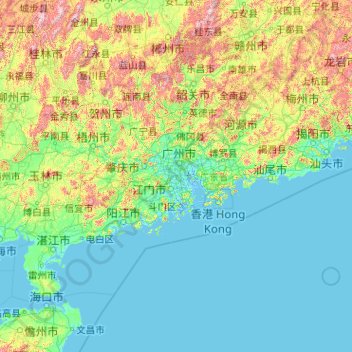 Guangdong Province topographic map, elevation, relief