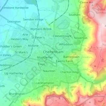 Cheltenham topographic map, elevation, relief
