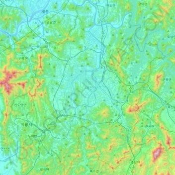 Daejeon topographic map, elevation, relief