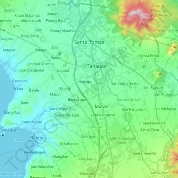 San Miguel Sto Tomas Batangas Map Santo Tomas Topographic Map, Elevation, Relief